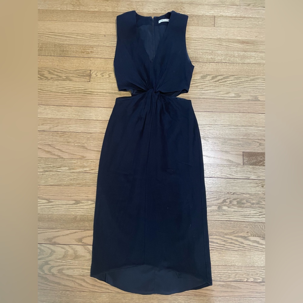 ALICE + OLIVIA Black Midi Cutout V-neck Dress
